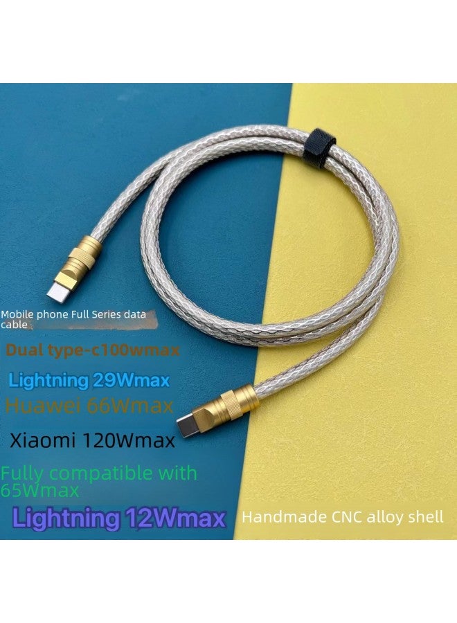 DIY ترقية كابل بيانات جلدي مخيط يدويًا 100W29WPD66W شحن سريع لكابل بيانات Iphone 12W - اللون: 1 M- الموديل: سلك ذهبي لامع غلاف فضي USB-Type-c65W غلاف متوافق تمامًا - Image 2